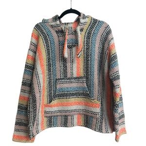 Earth Ragz Multicolored Mexican Baja Hoodie  Poncho Size S